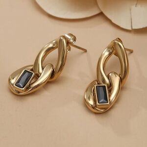 #46 Cuban Gold Stone Earrings